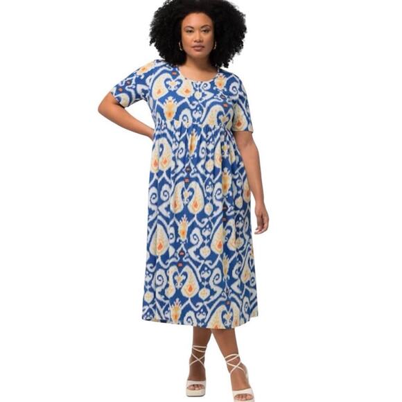 NEW Ulla Popken Plus Size 32/34 Tunic Maxi Dress Empire Waist Knit Paisley Print - Picture 2 of 16